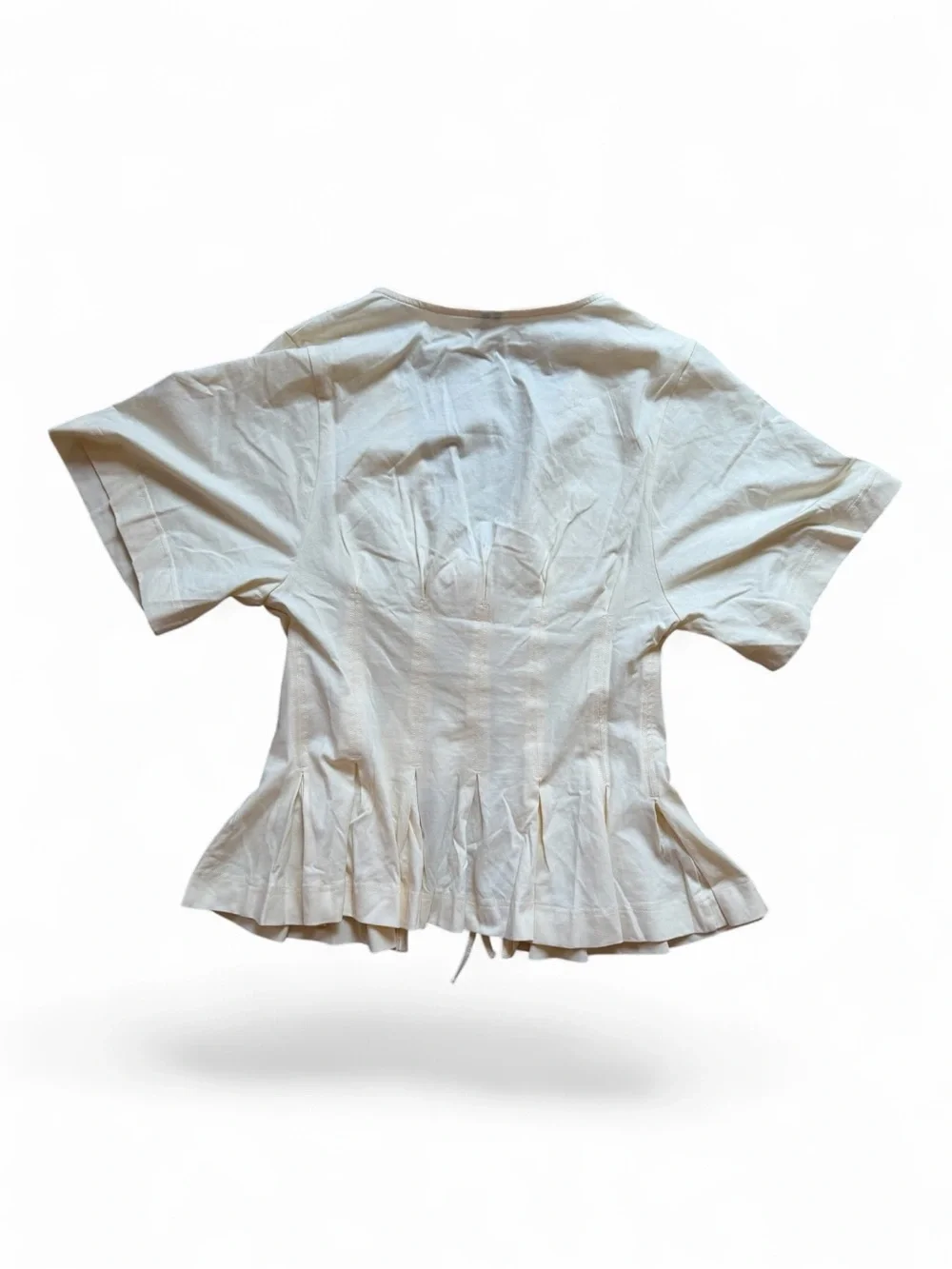 Anthropologie Cream Lace-Up V-Neck Peplum Blouse